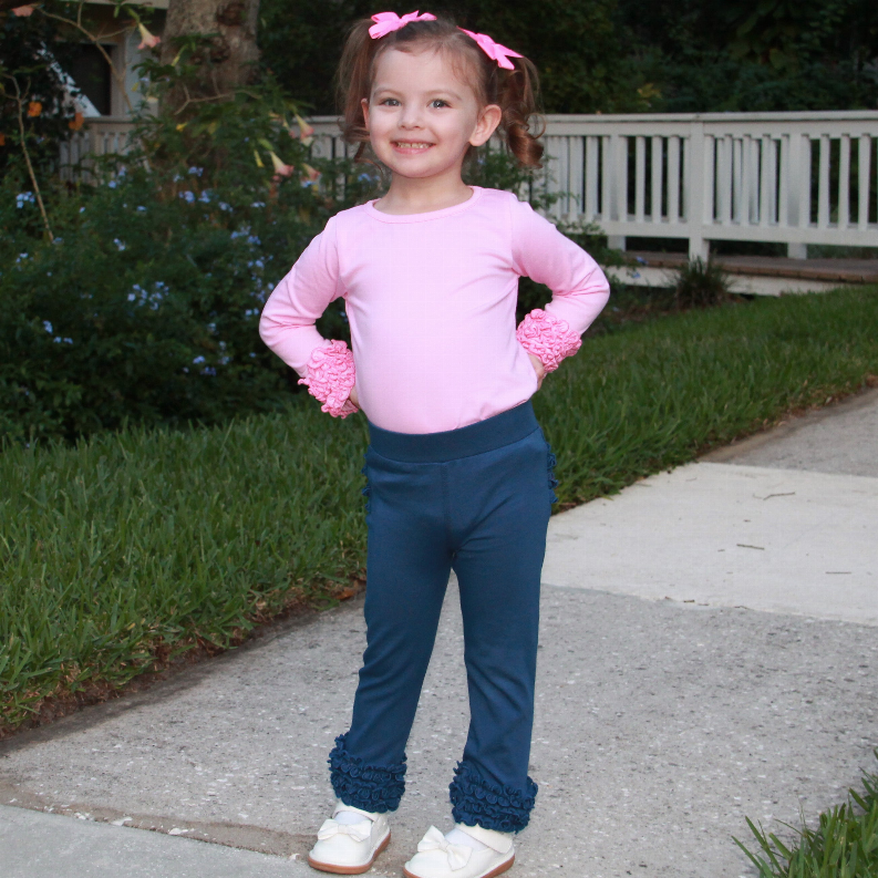 AnnLoren Baby Toddler Big Girls Boutique Navy Ruffle Butt Leggings AnnLoren