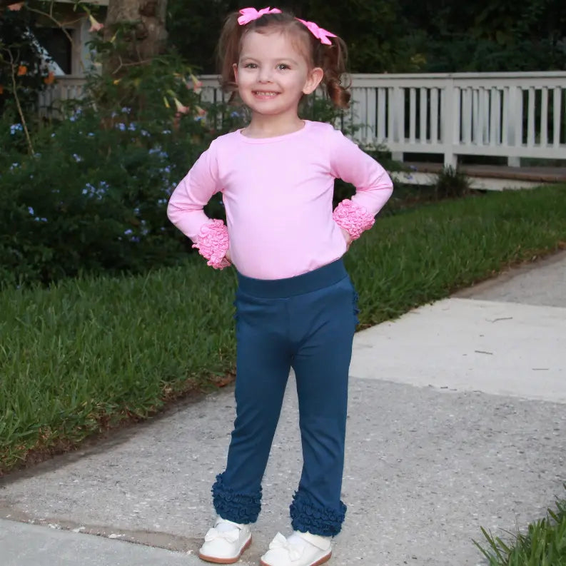 AnnLoren Baby Toddler Big Girls Boutique Navy Ruffle Butt Leggings AnnLoren