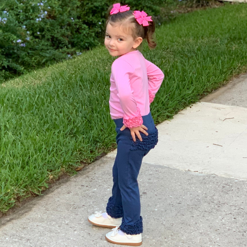 AnnLoren Baby Toddler Big Girls Boutique Navy Ruffle Butt Leggings AnnLoren