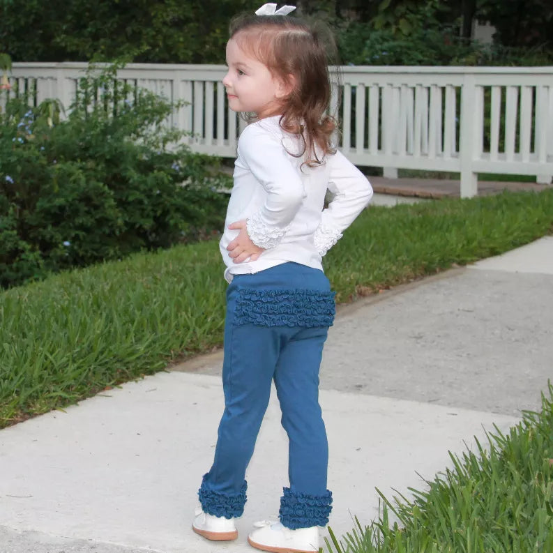 AnnLoren Baby Toddler Big Girls Boutique Navy Ruffle Butt Leggings AnnLoren