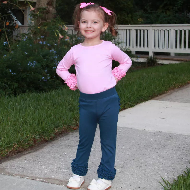 AnnLoren Baby Toddler Big Girls Boutique Navy Ruffle Butt Leggings AnnLoren
