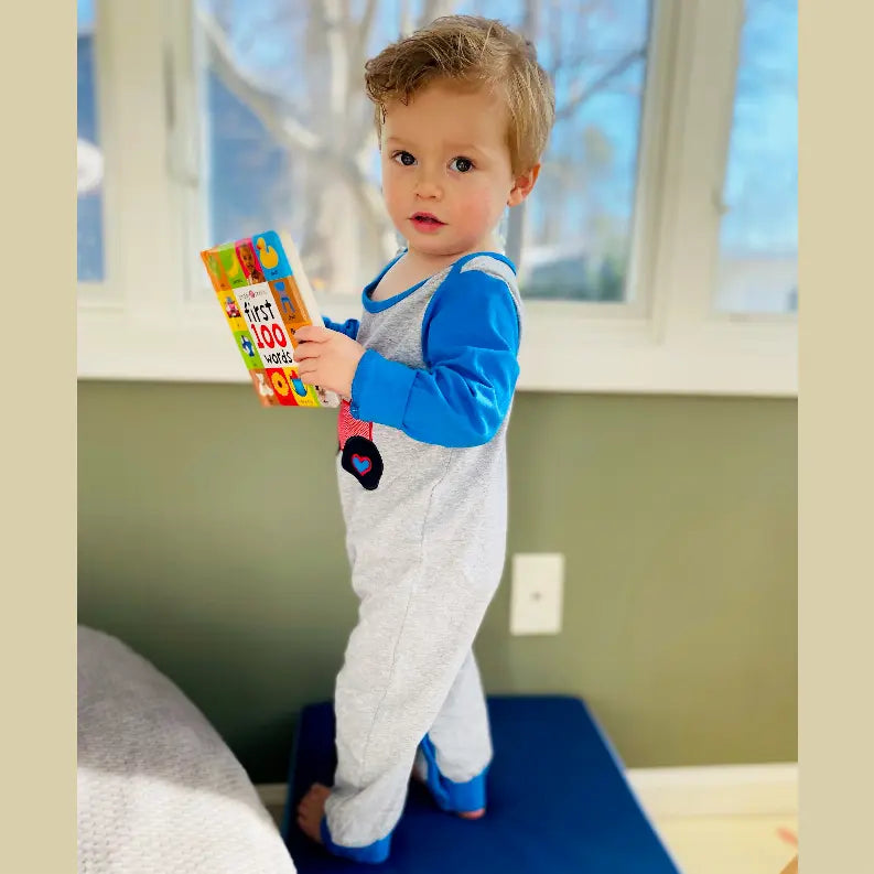 AnnLoren Baby Toddler Boys Long Sleeve Truck Romper Blue and Grey AnnLoren