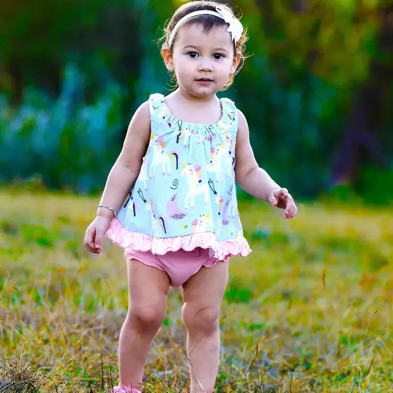 AnnLoren Baby and Big Girls Unicorn Swing Tank Top Spring Summer Separates AnnLoren