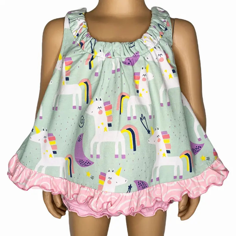 AnnLoren Baby and Big Girls Unicorn Swing Tank Top Spring Summer Separates AnnLoren