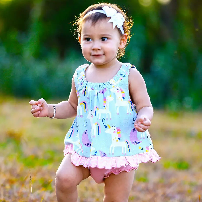 AnnLoren Baby and Big Girls Unicorn Swing Tank Top Spring Summer Separates AnnLoren