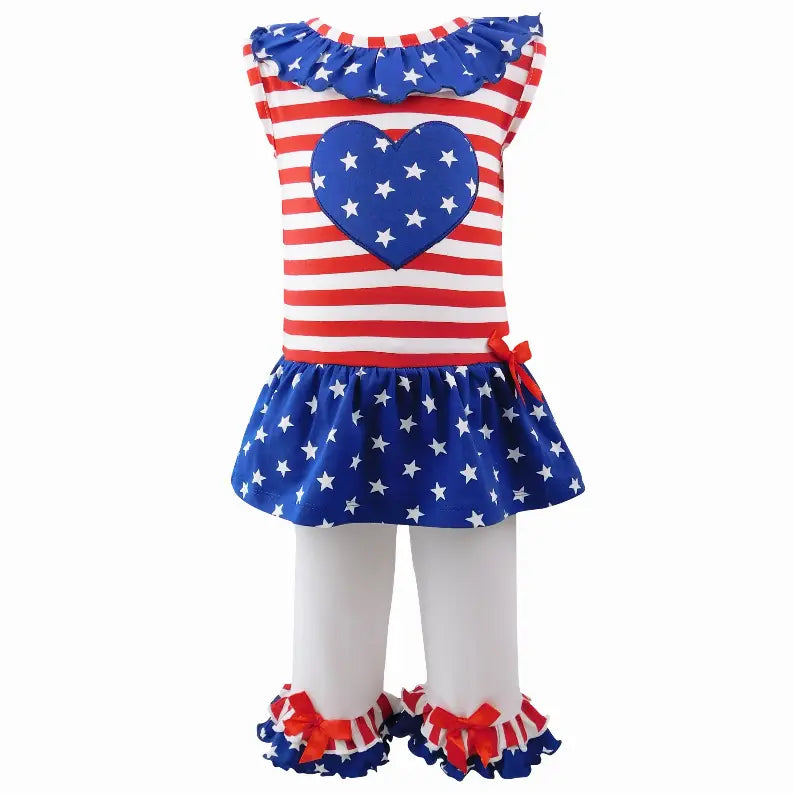 AnnLoren Big Little Girls' 4th of July Star Heart Tunic Leggings Toddler Holiday Clothing AnnLoren