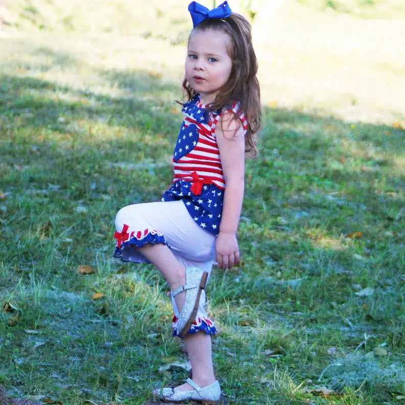 AnnLoren Big Little Girls' 4th of July Star Heart Tunic Leggings Toddler Holiday Clothing AnnLoren