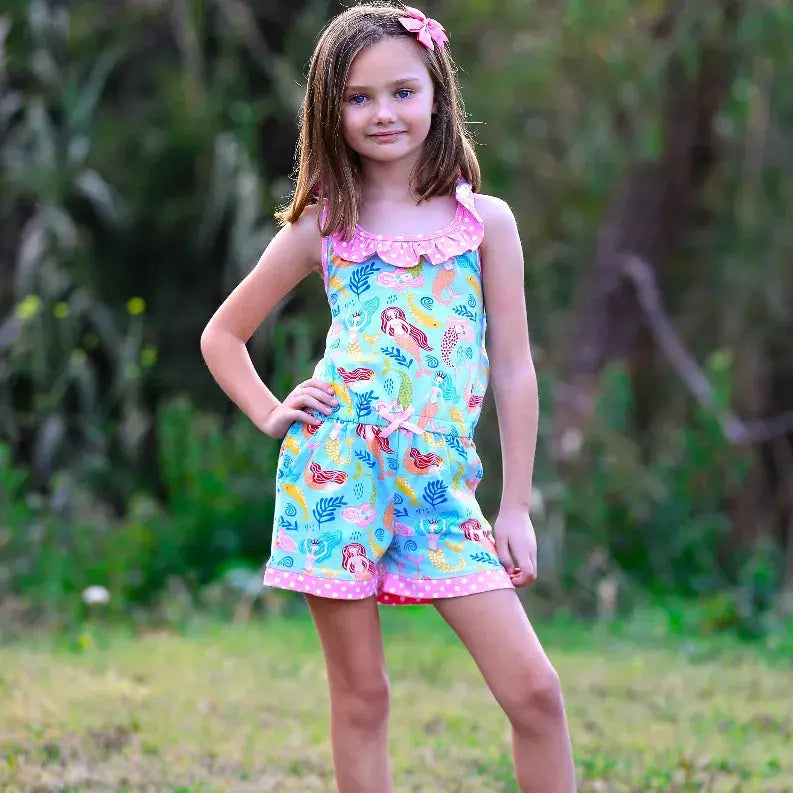 AnnLoren Girls Boutique Nautical Mermaid Jumpsuit  Spring Summer Romper AnnLoren