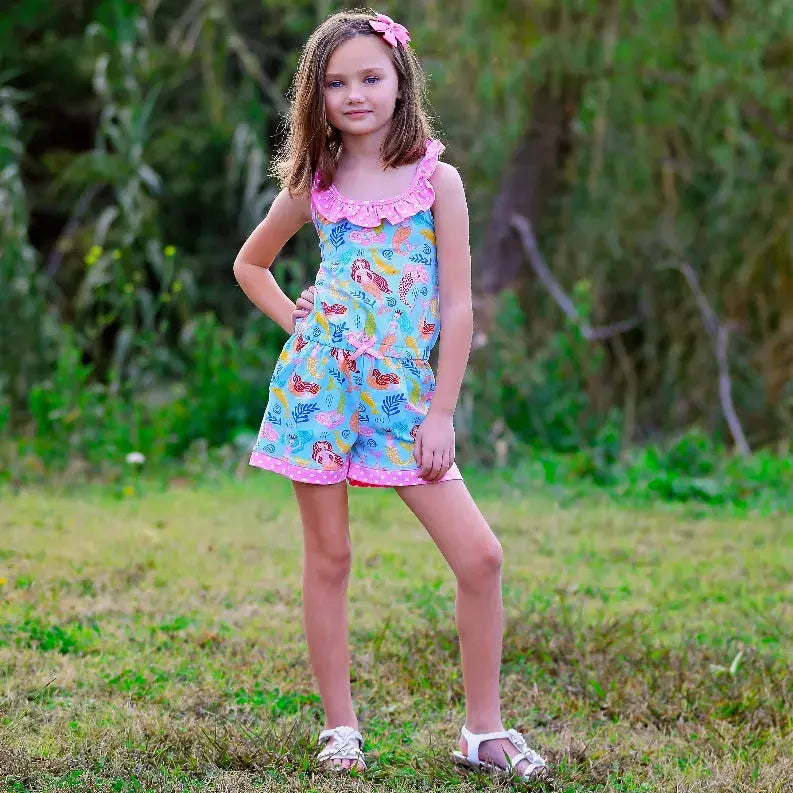 AnnLoren Girls Boutique Nautical Mermaid Jumpsuit  Spring Summer Romper AnnLoren