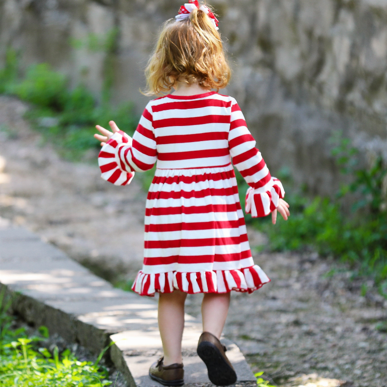 AnnLoren Girls Boutique Red Stripe Christmas Rudolf the Reindeer Swing Dress AnnLoren