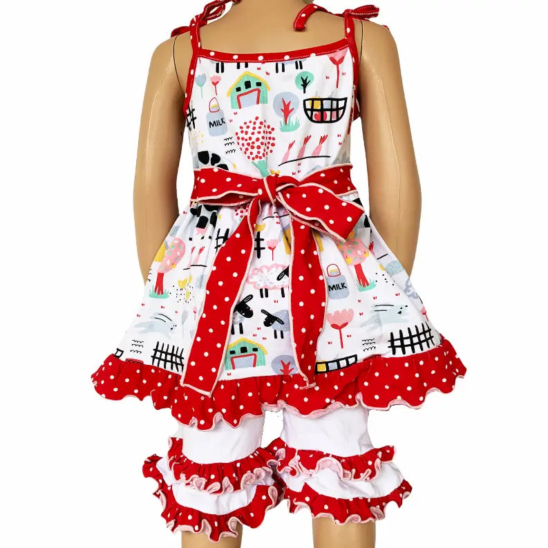AnnLoren Little & Big Girls Farm Animals Dress and Capri Ruffle Leggings Outfit AnnLoren