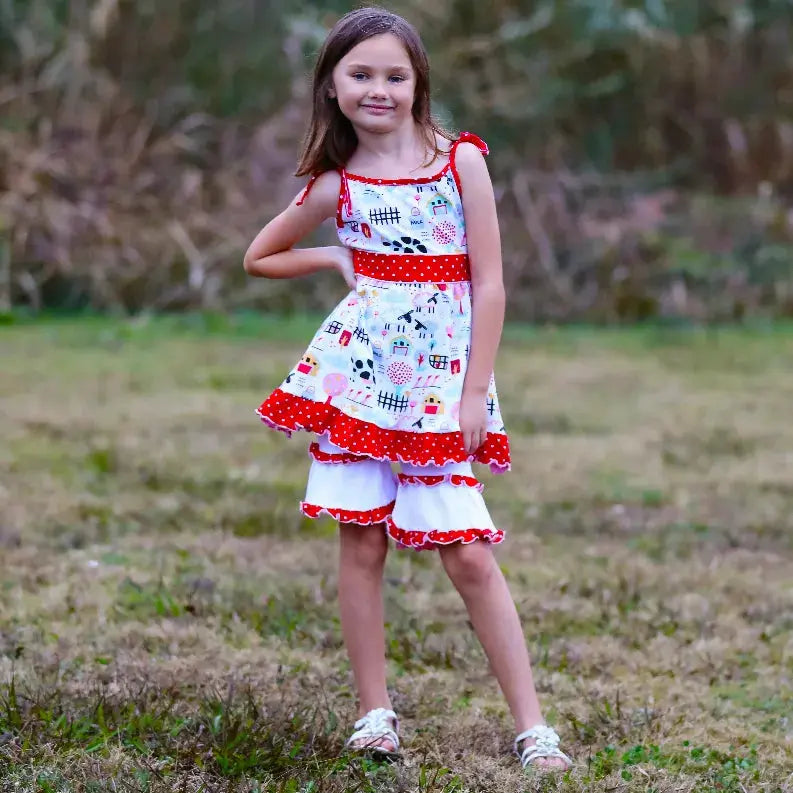AnnLoren Little & Big Girls Farm Animals Dress and Capri Ruffle Leggings Outfit AnnLoren