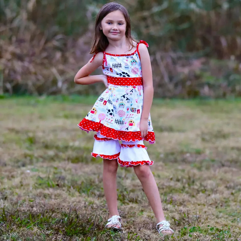 AnnLoren Little & Big Girls Farm Animals Dress and Capri Ruffle Leggings Outfit AnnLoren