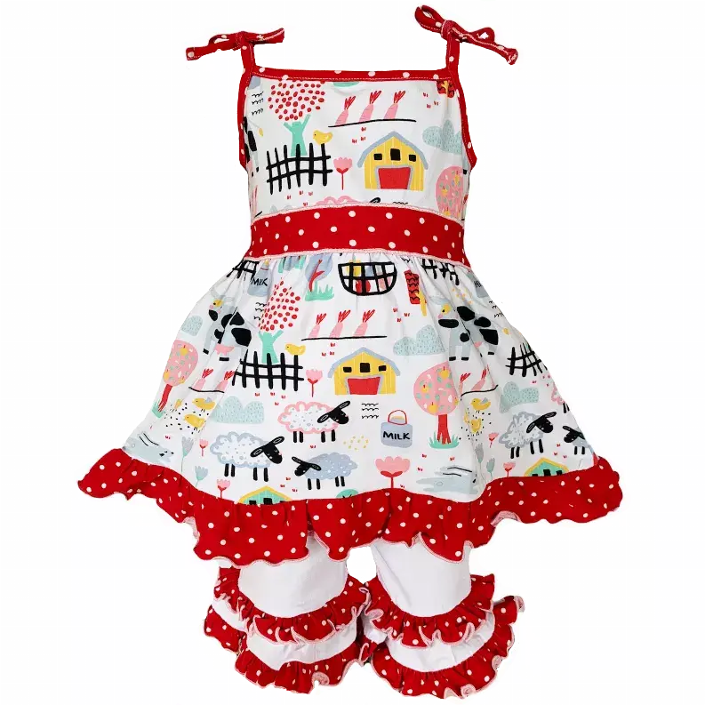 AnnLoren Little & Big Girls Farm Animals Dress and Capri Ruffle Leggings Outfit AnnLoren