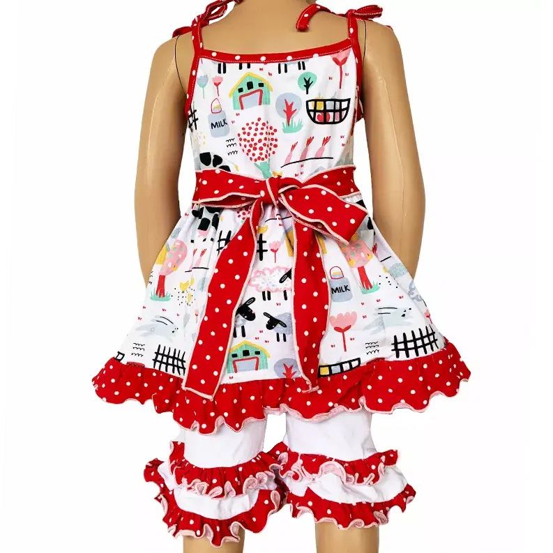 AnnLoren Little & Big Girls Farm Animals Dress and Capri Ruffle Leggings Outfit AnnLoren