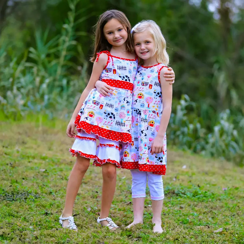 AnnLoren Little & Big Girls Farm Animals Dress and Capri Ruffle Leggings Outfit AnnLoren