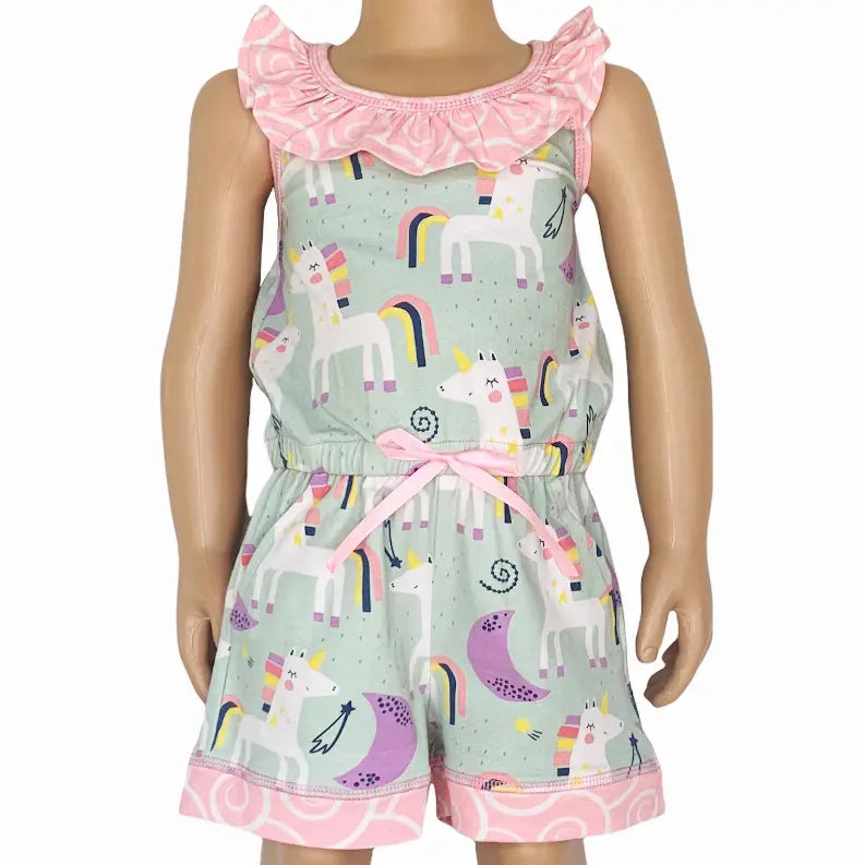 AnnLoren Little & Big Girls Jumpsuit Magical Unicorn Rainbows Spring Romper AnnLoren