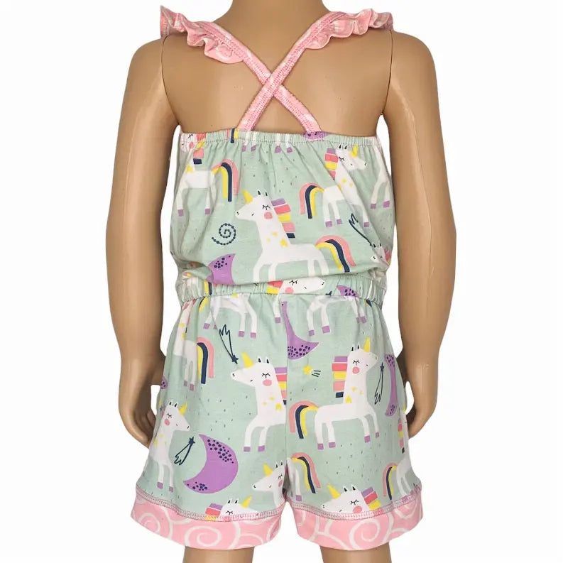 AnnLoren Little & Big Girls Jumpsuit Magical Unicorn Rainbows Spring Romper AnnLoren