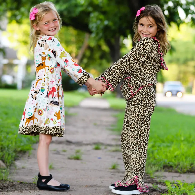 AnnLoren Little & Big Girls Long Sleeve Boutique Forest Friends Fall Dress AnnLoren