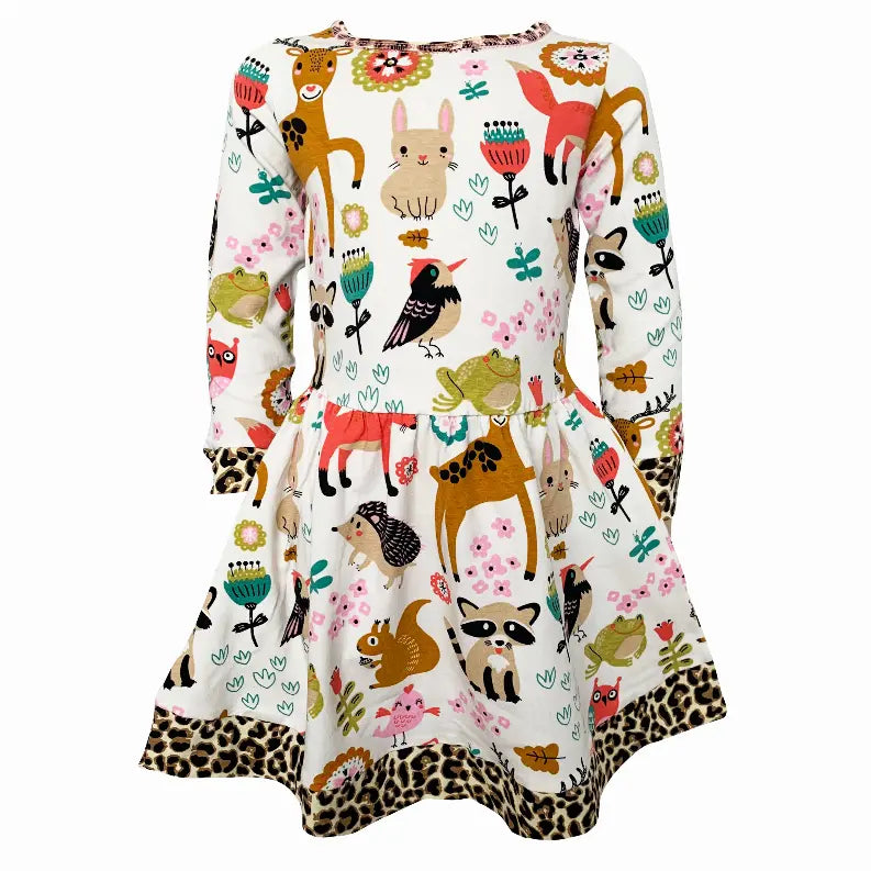 AnnLoren Little & Big Girls Long Sleeve Boutique Forest Friends Fall Dress AnnLoren