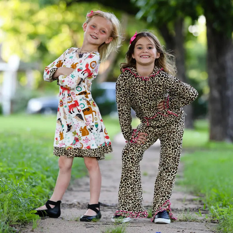 AnnLoren Little & Big Girls Long Sleeve Boutique Forest Friends Fall Dress AnnLoren