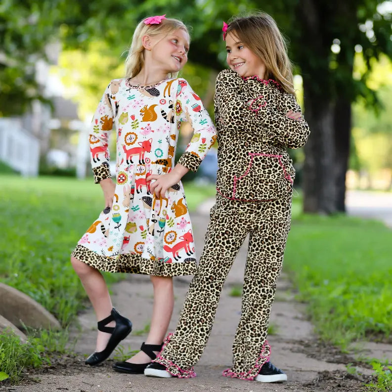 AnnLoren Little & Big Girls Long Sleeve Boutique Forest Friends Fall Dress AnnLoren