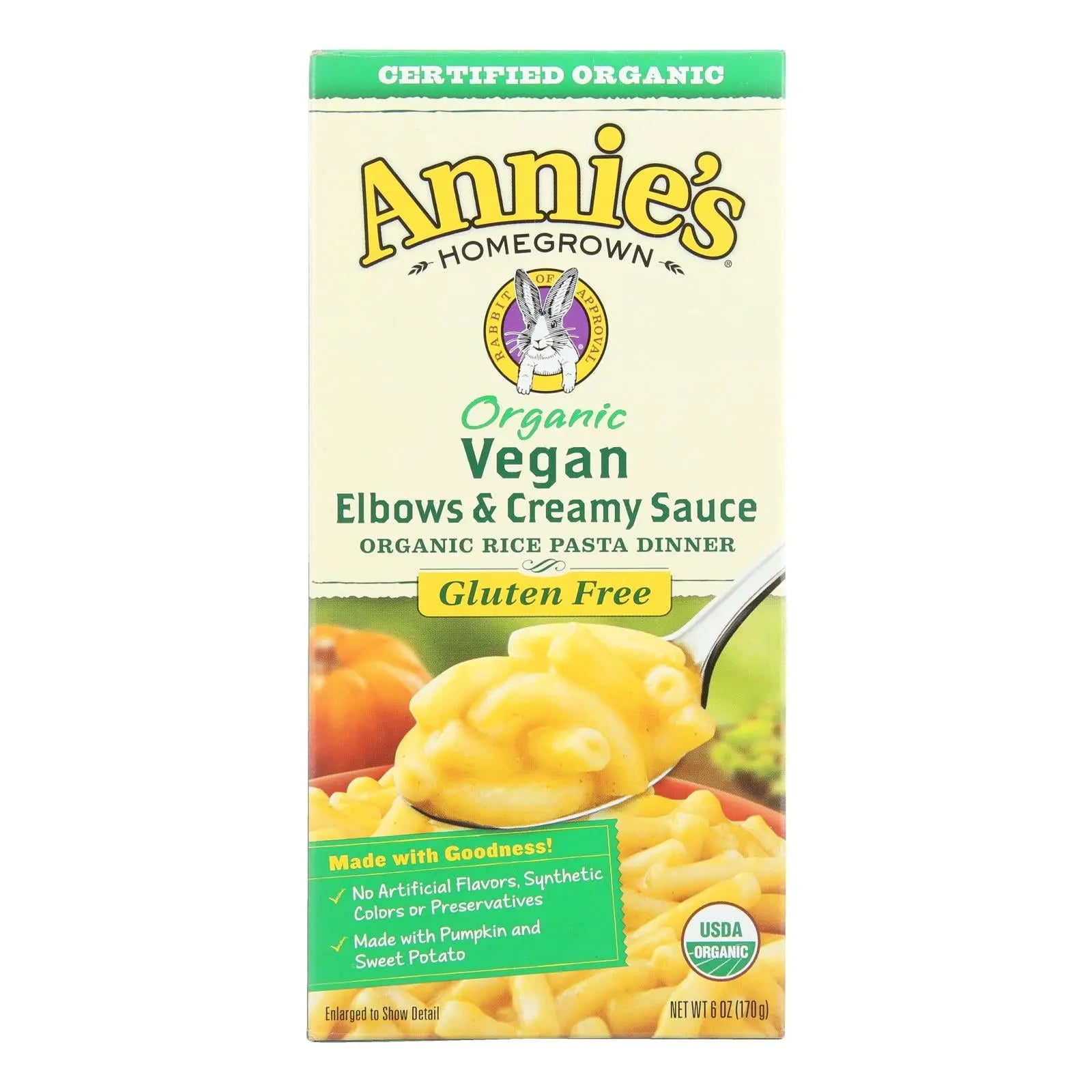 Annie's Homegrown Organic Gluten Free Vegan Elbows And Creamy Sauce Rice Pasta Dinner - Case Of 12 - 6 Oz. Annie's Homegrown