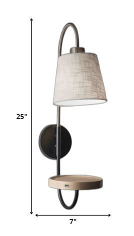 Antique Brass And Black Metal Wall Lamp With Usb Charging Station Wood Shelf - GreatEagleInc