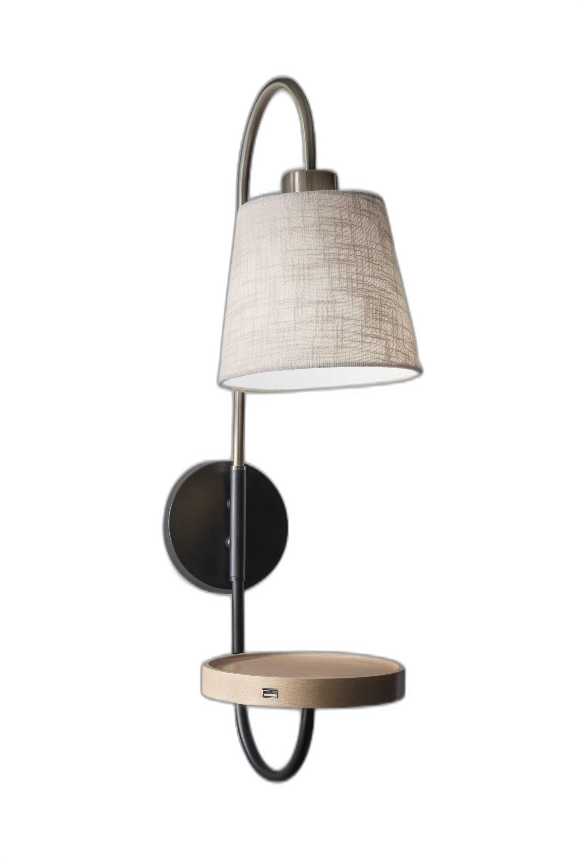Antique Brass And Black Metal Wall Lamp With Usb Charging Station Wood Shelf - GreatEagleInc