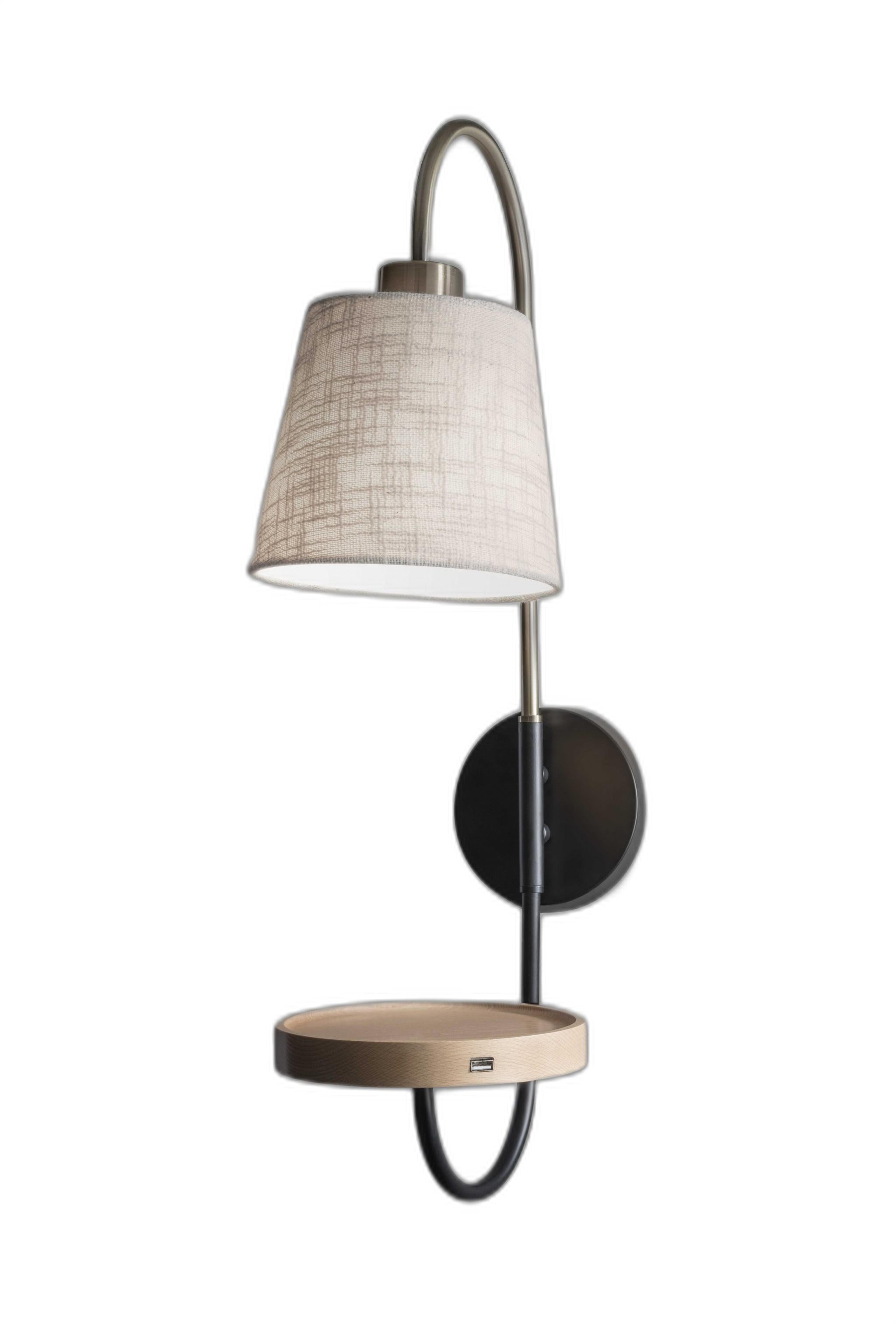 Antique Brass And Black Metal Wall Lamp With Usb Charging Station Wood Shelf - GreatEagleInc