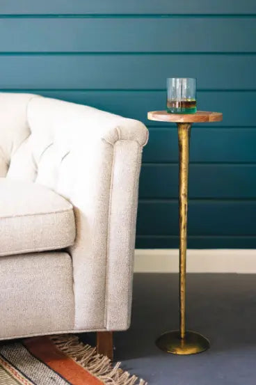 Antique Brass Cocktail Table With Acacia Wood Top Kalalou