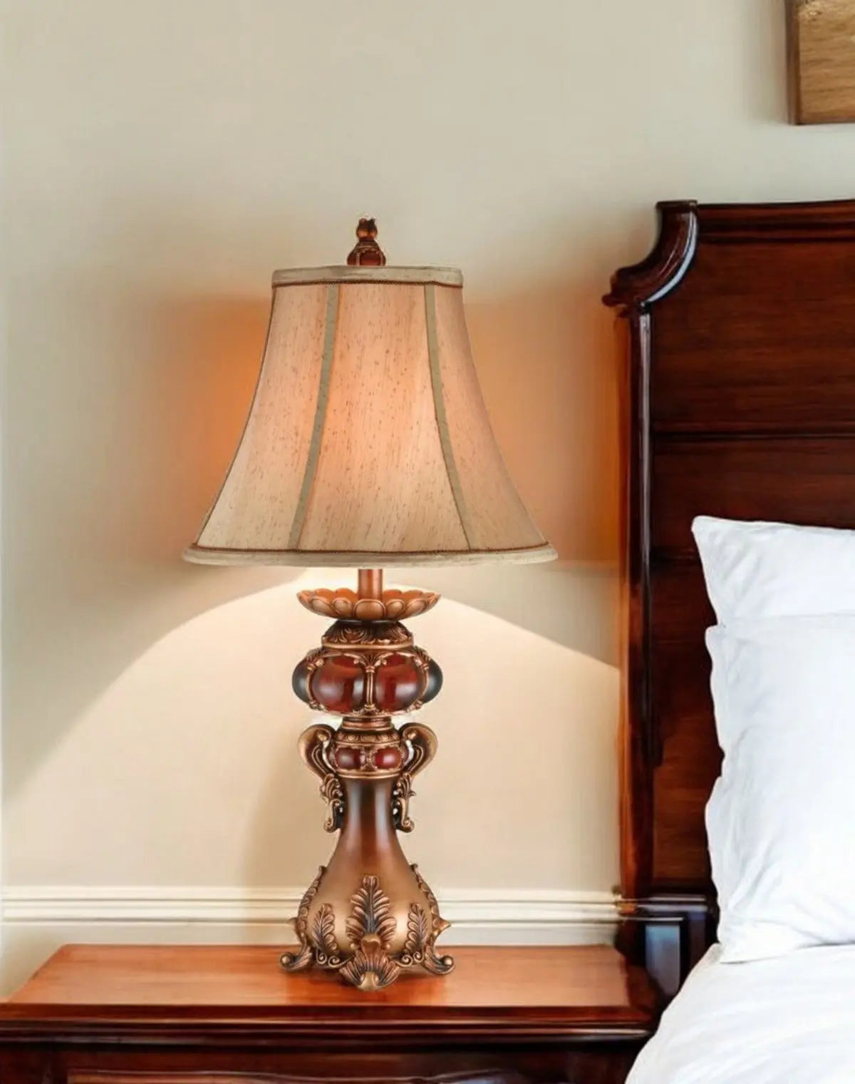 Antique Inspired Table Lamp with Linen Lamp Shade Homeroots Lighting