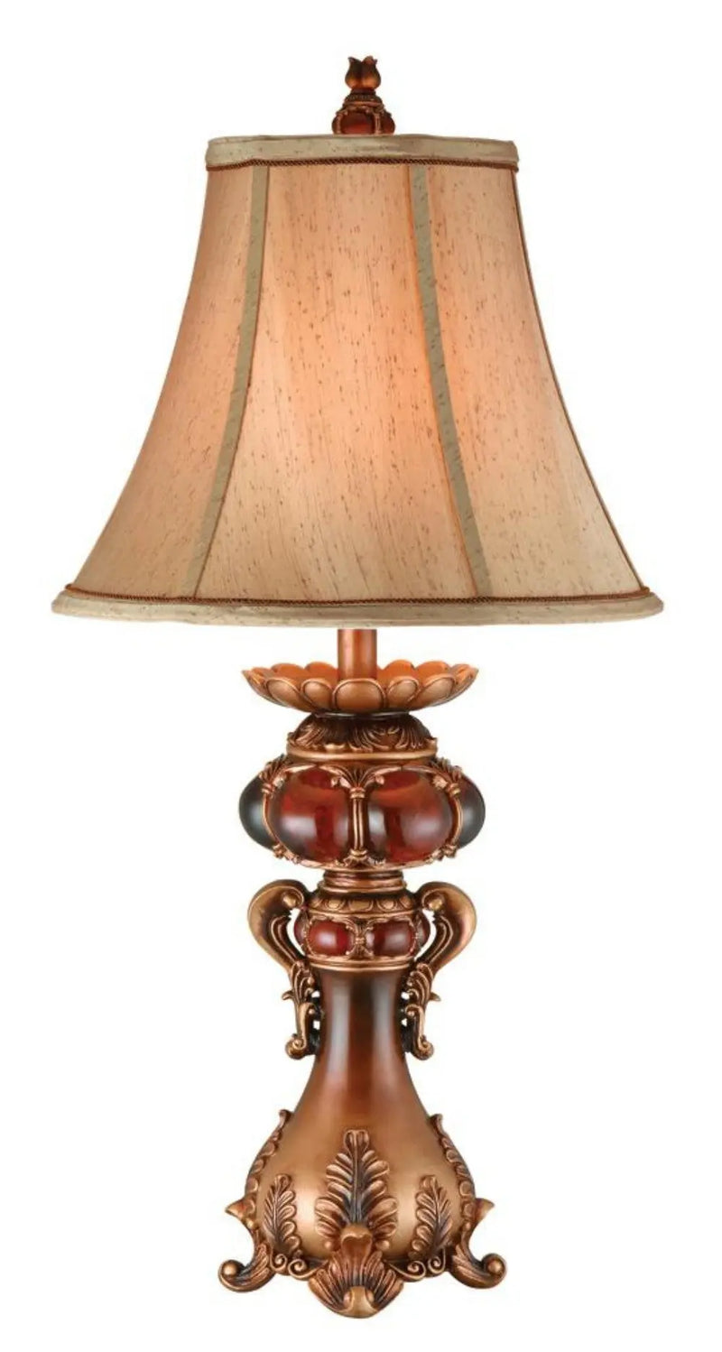 Antique Inspired Table Lamp with Linen Lamp Shade Homeroots Lighting