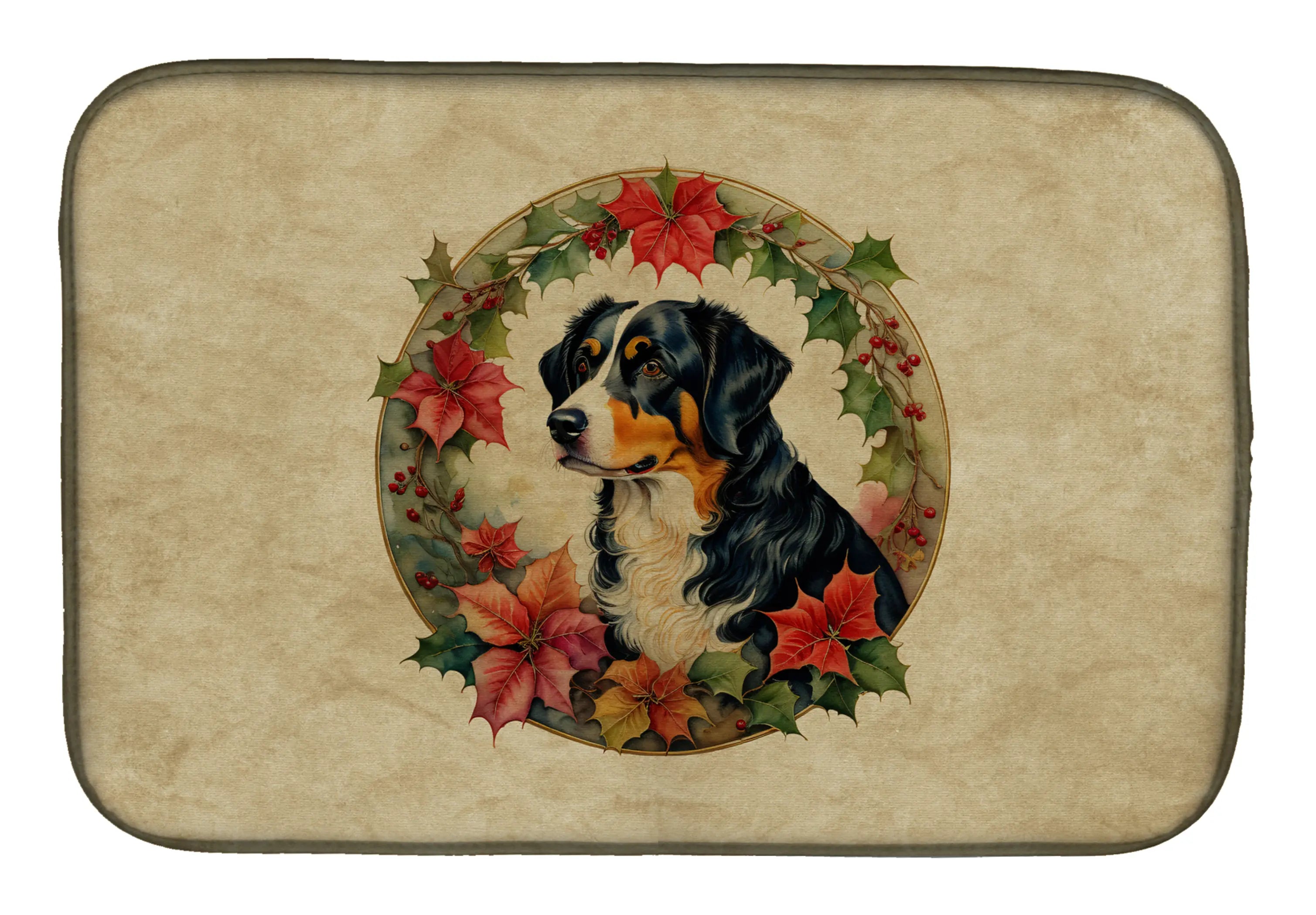Appenzeller Sennenhund Christmas Flowers Dish Drying Mat Caroline's Treasures