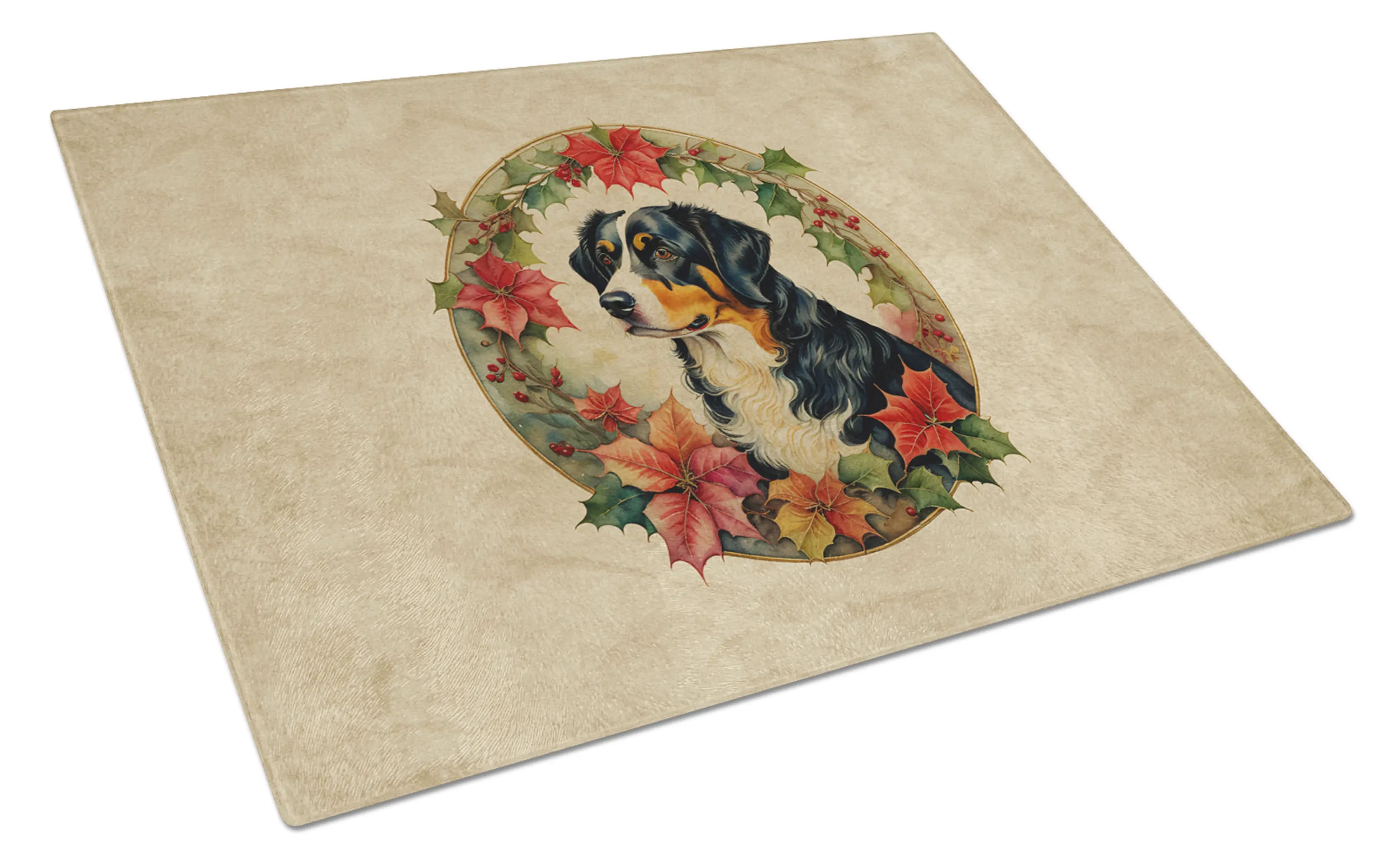 Appenzeller Sennenhund Christmas Flowers Glass Cutting Board Caroline's Treasures