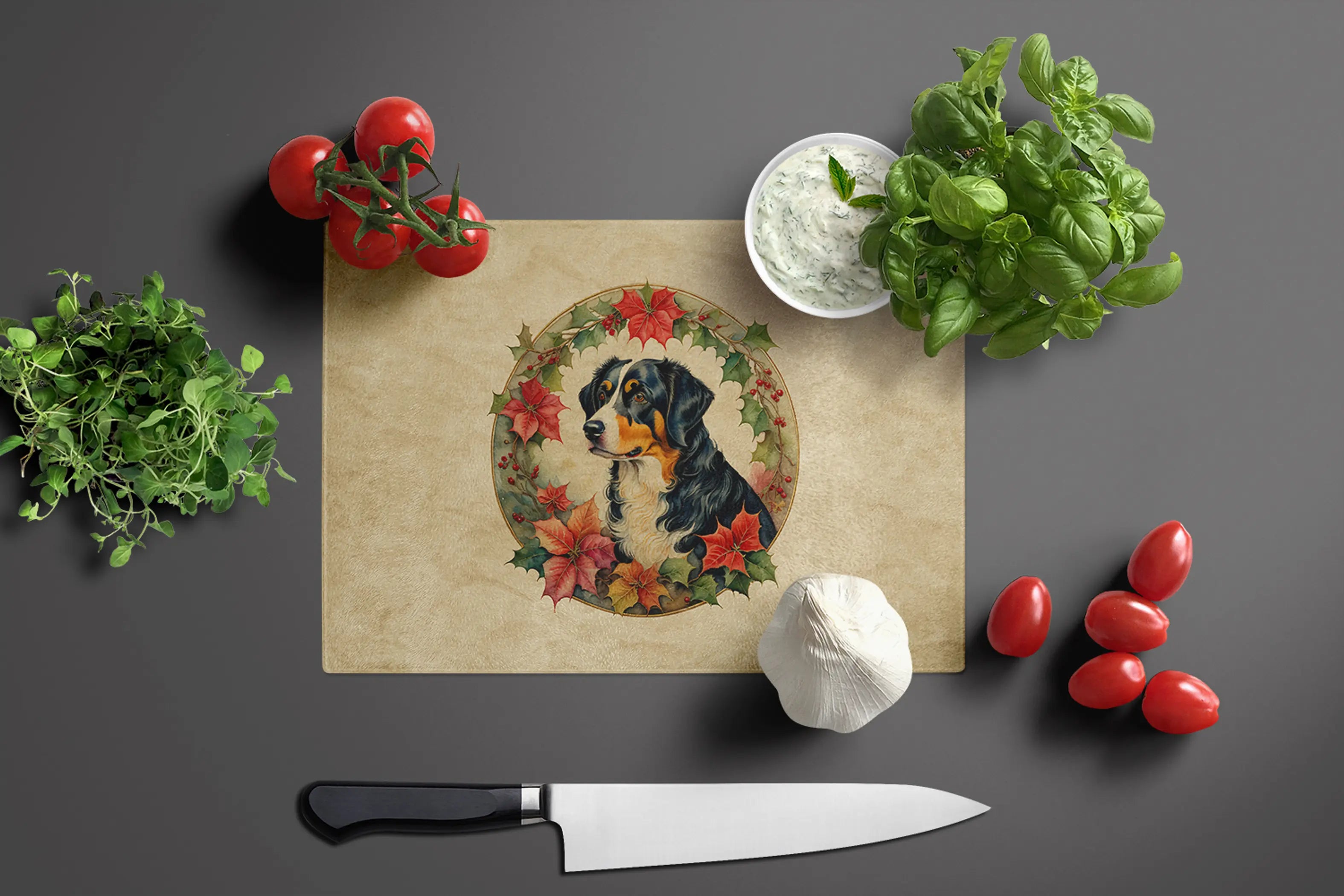 Appenzeller Sennenhund Christmas Flowers Glass Cutting Board Caroline's Treasures
