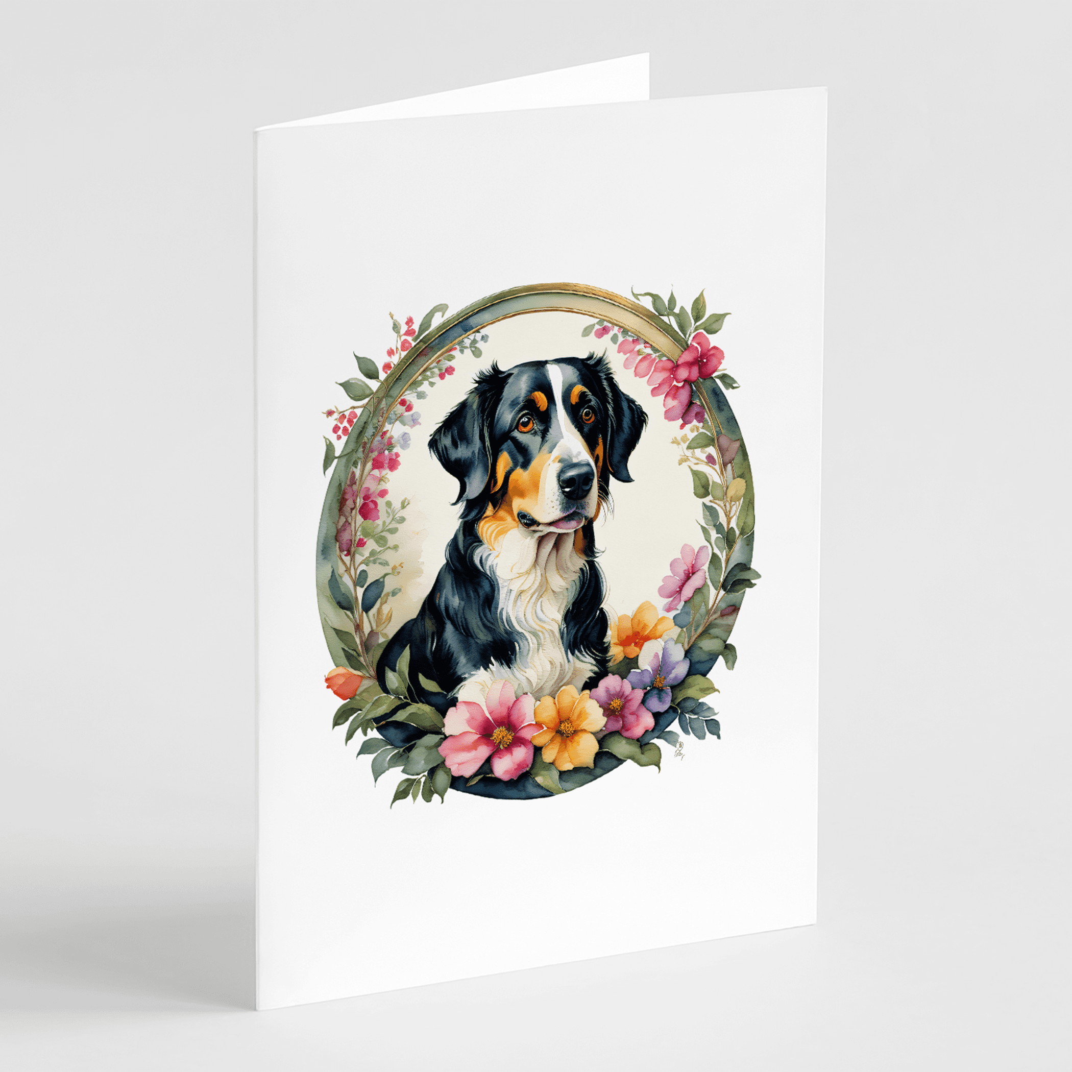 Appenzeller Sennenhund and Flowers Greeting Cards Pack of 8 Caroline's Treasures