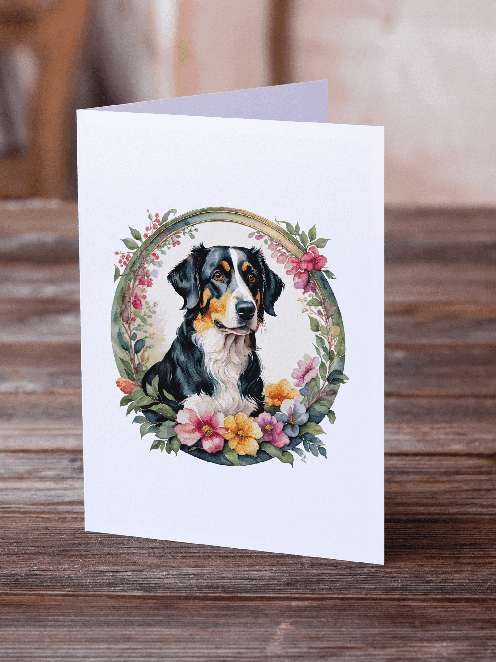 Appenzeller Sennenhund and Flowers Greeting Cards Pack of 8 Caroline's Treasures