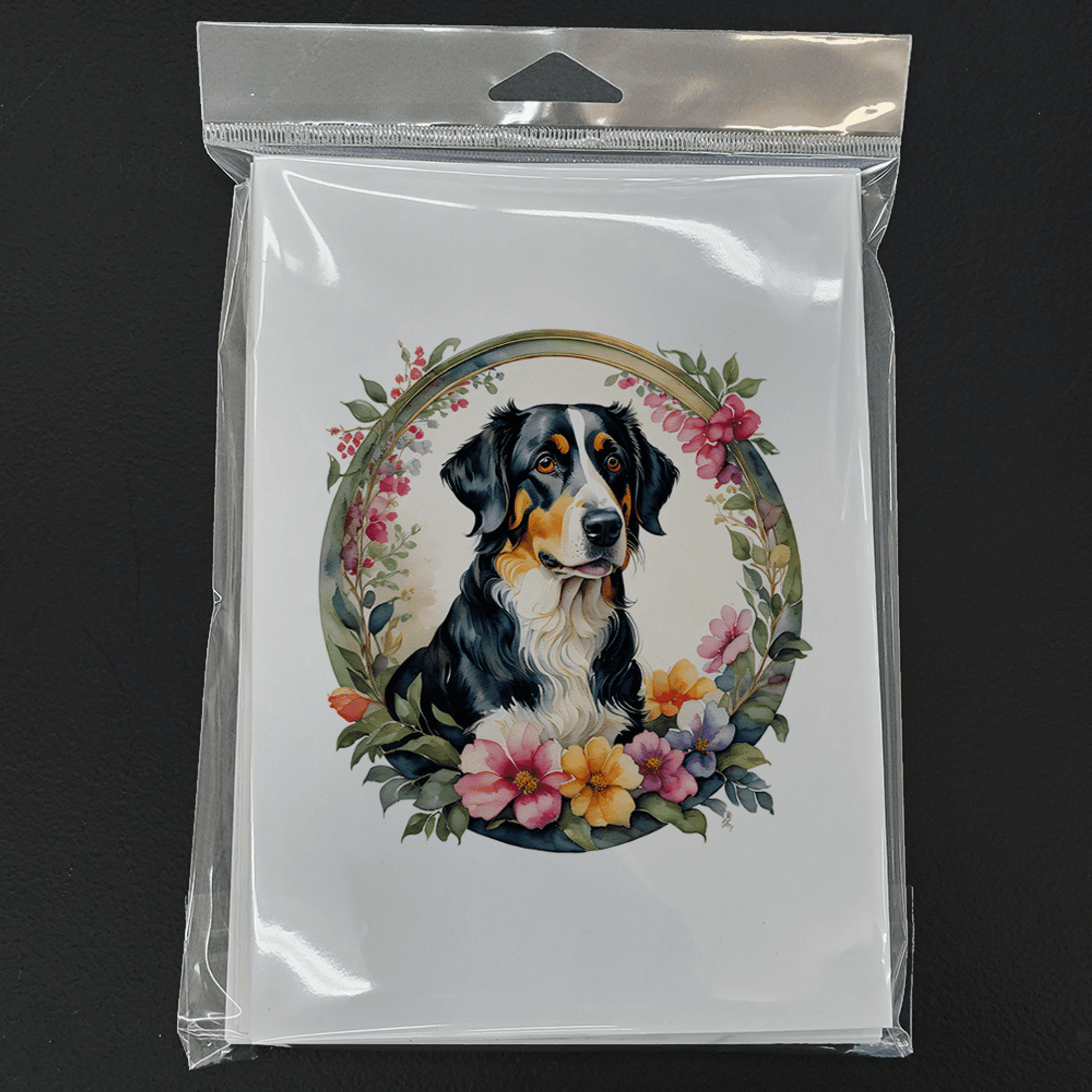 Appenzeller Sennenhund and Flowers Greeting Cards Pack of 8 Caroline's Treasures