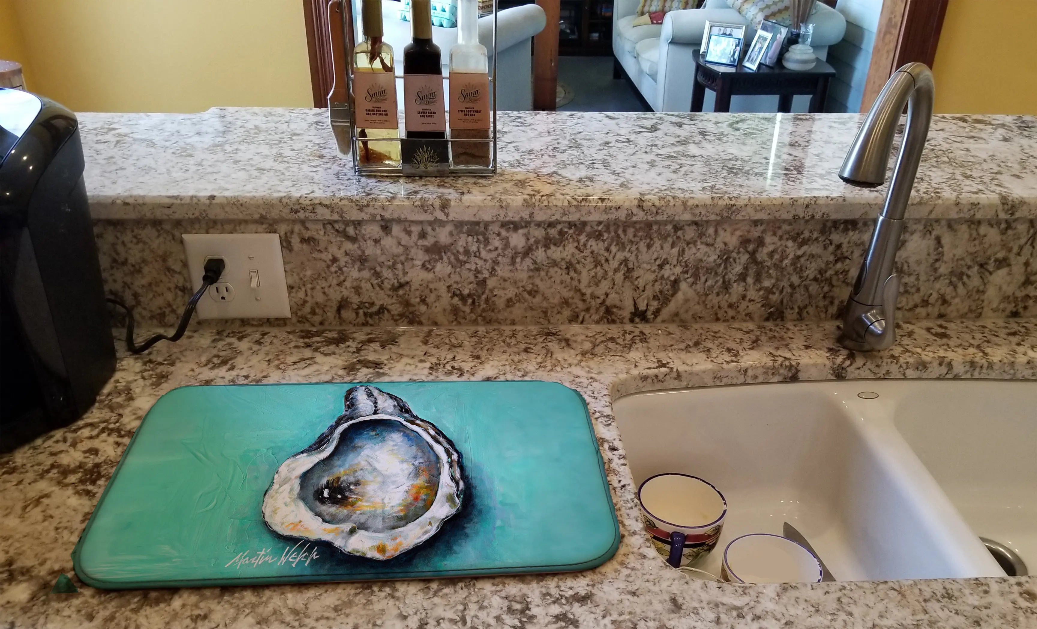 Aqua Pearl Oyster Dish Drying Mat Caroline's Treasures