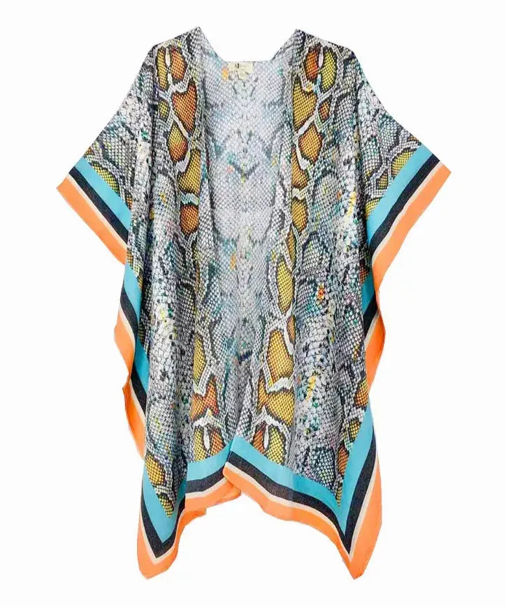 Aqua Snake Pattern Border Kimono JC Sunny Fashion