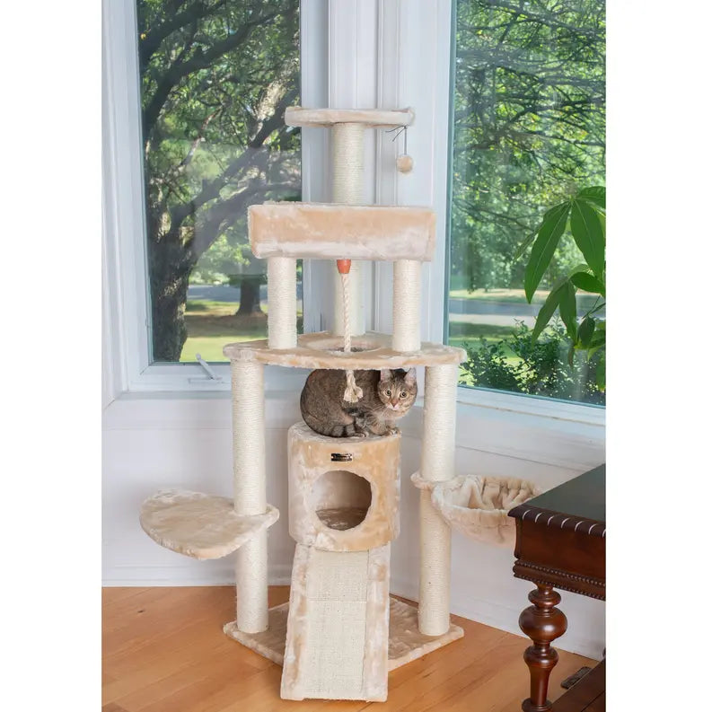 Armarkat Real Wood Spacious Thick Fur Cat Tower W Lounge AeroMark