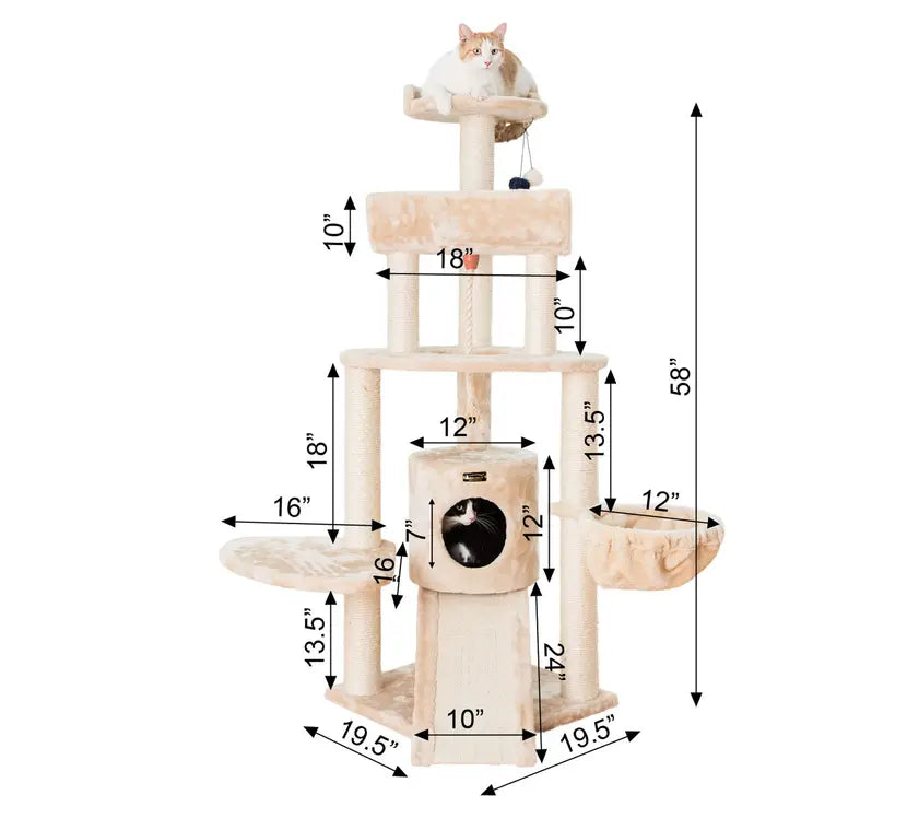 Armarkat Real Wood Spacious Thick Fur Cat Tower W Lounge AeroMark