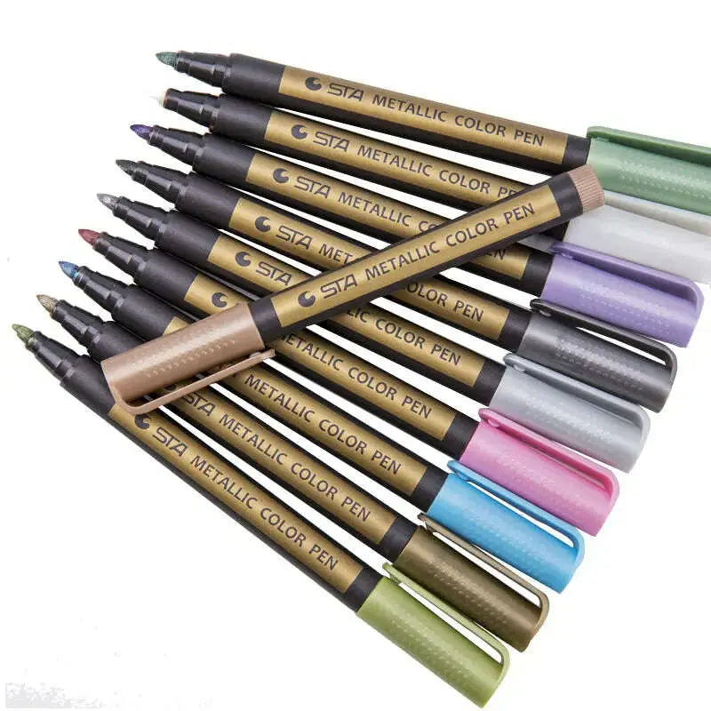 Art-Marker-Set-Metal-10-Colors-Medium-Pen-Metallic-For-DIY-Photo-Album-Signature-Liquid-ink-Round-Supplies-Permanent-Plastic-GreatEagleInc-334250736