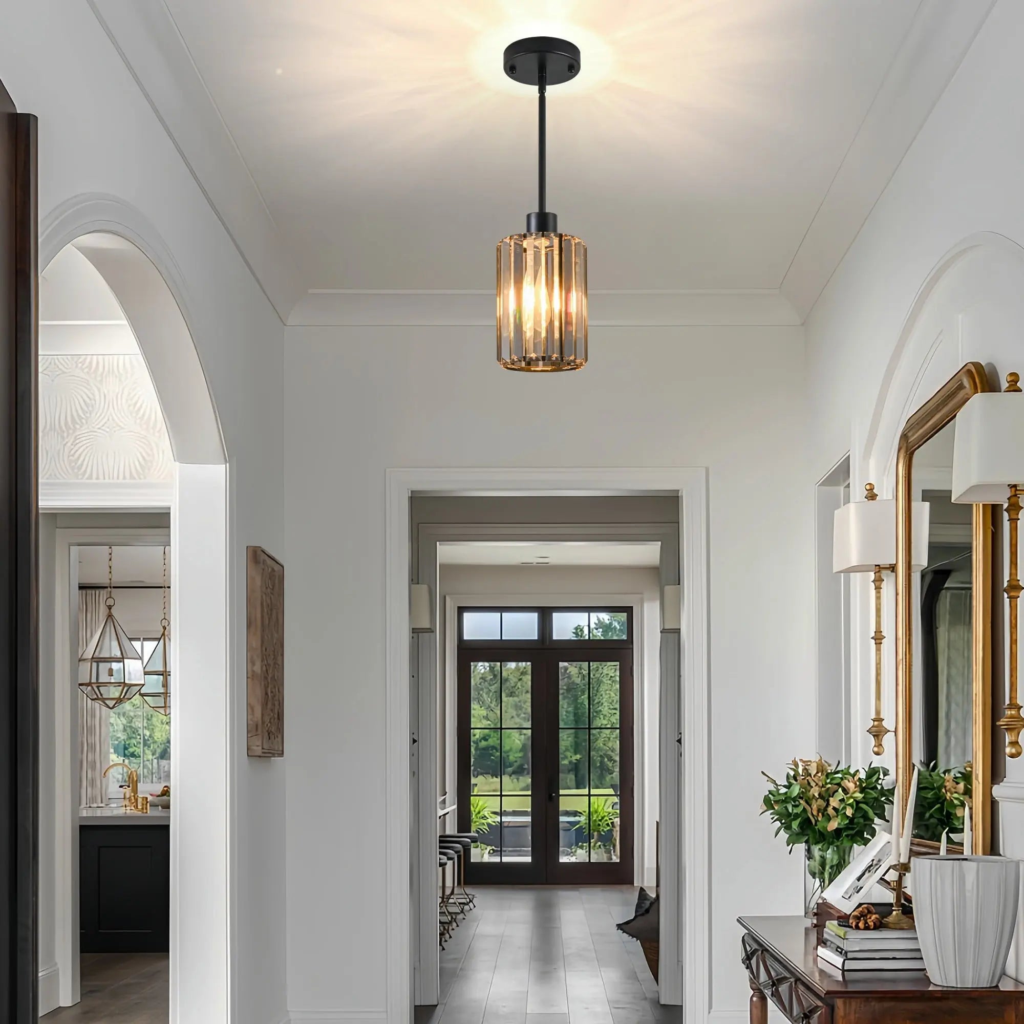 Ash Gray Crystal and Metal Mercury Glass Flush Chandelier With Gold Shades Homeroots Lighting