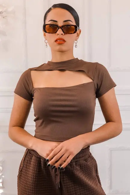 Asymmetrical Cut Out Ribbed Cropped Top SurelyMine