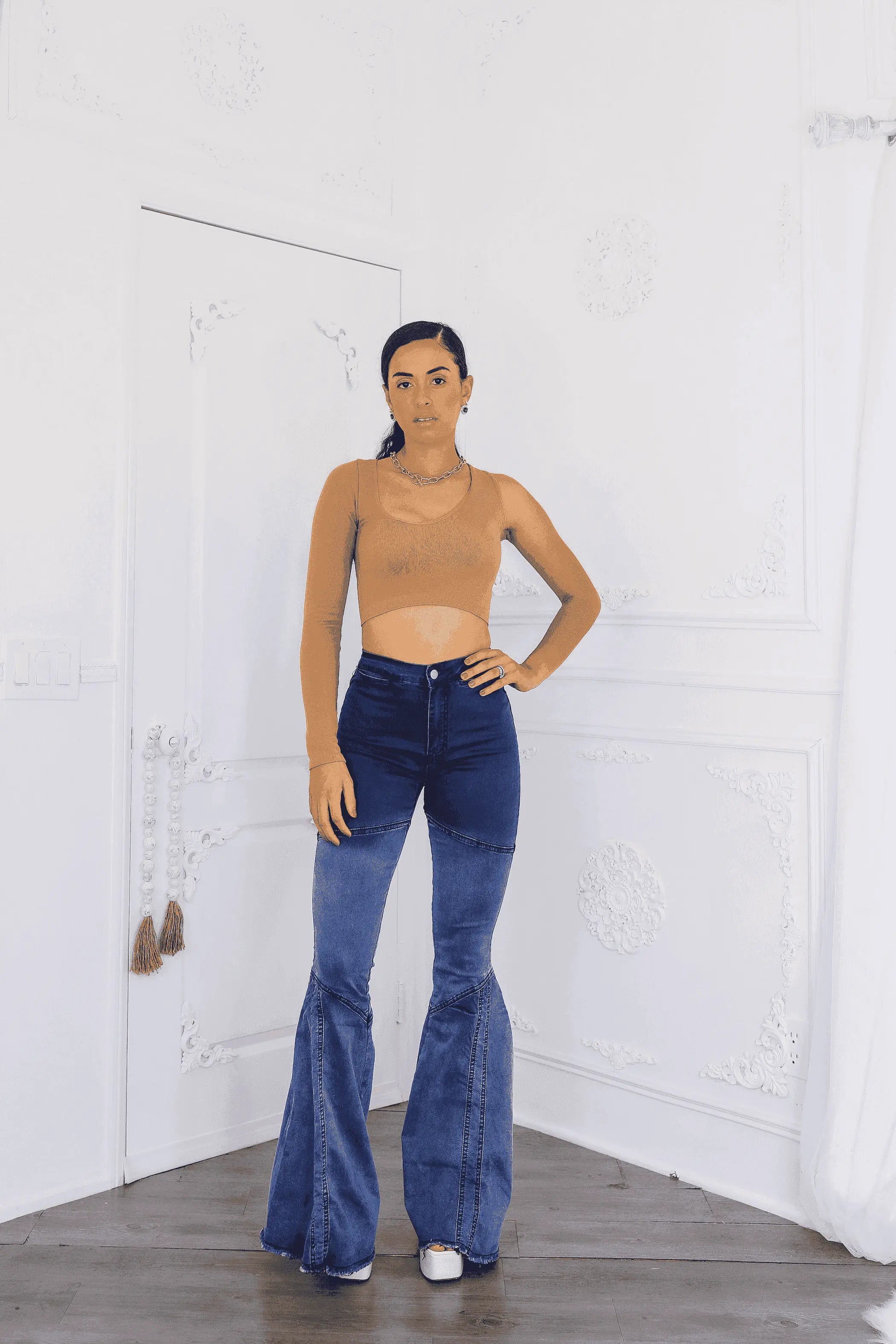 Asymmetrical Neck One Sleeve Crop Top SurelyMine