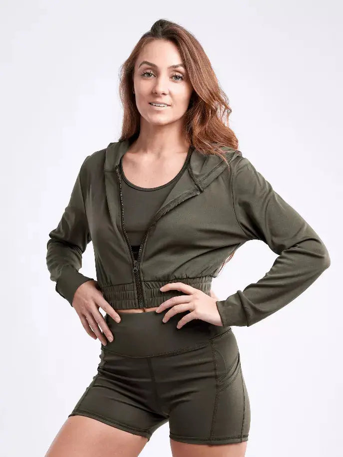 Athletic Zip-Up Crop Hoodie Jacket JupiterGear