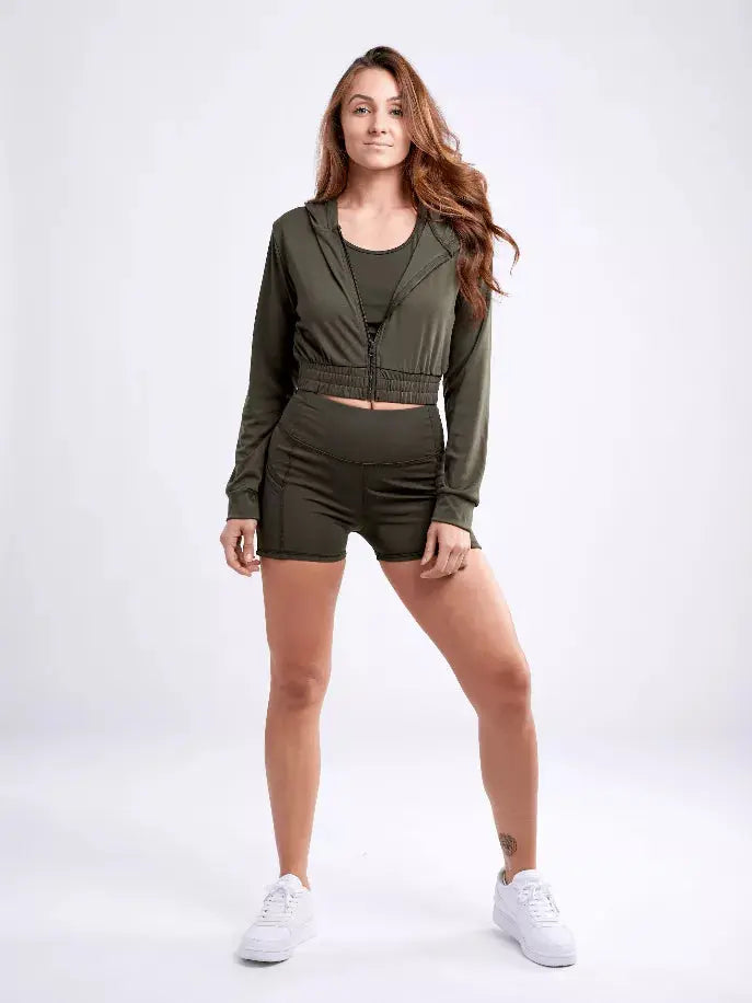 Athletic Zip-Up Crop Hoodie Jacket JupiterGear