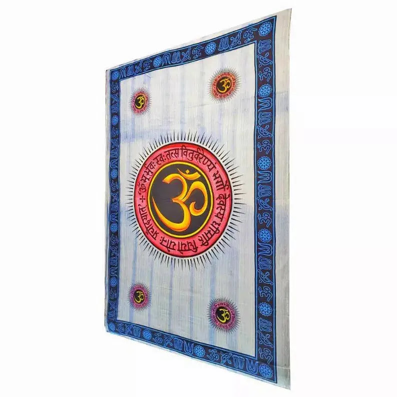 Aum Shanti Yoga Brushstroke Art Geometric Wall Tapestry Wild Lotus